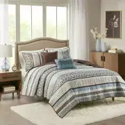 NEW! ~ COZY COTTAGE LODGE LOG CABIN BLUE WHITE BROWN GREY LEAF MODERN QUILT SET