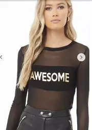 Iris Forever 21 Women Awesome Graphic Mesh Crop Top Size Large New NWT Knit Cool