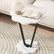 Hbluefat End Table, Modern Petal Round Sofa Side Table, Wood Bedside Nightstand, Metal Frame Simplicity Snack Table for Home Office, Living Room, Bedroom (White Marble+Black)