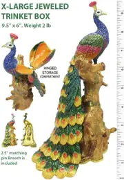 X-Large Peacock Jeweled Trinket Box with Austrian Crystals