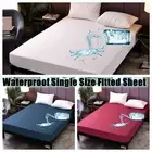 Waterproof Solid Color Fitted Sheet Set Single Double Queen King Bed Protector
