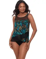 [Miraclesuit Swim] Flor De Mare Mirage Loose Fit Slimming Underwired Tankini Top in Black