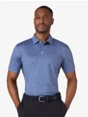 NWT! Mizzen + Main Versa Short Sleeve Polo Shirt Blue Coastal Fjord Agave Large