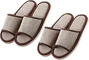 FRCOLOR 2Pairs Linen Slippers for Summer Slip Eva Bottom Cotton Blend Slippers for Home and Hotel Use Deep Coffee Color