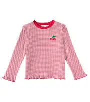 [Bonpoint] Bonpoint Gabie striped embroidered cotton top Y 14 red