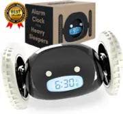 Digital Alarm Clock for Bedroom on Wheels Runaway Moving Extra Super Loud Alarm