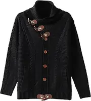 [Generic] Men's Turtleneck Cable Knit Button Down Cardigan-Winter Cardigan Sweaters for Men