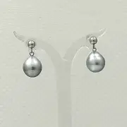 14k White Gold Silver Tone Tahitian Pearl Dangle Stud Earrings TPJ