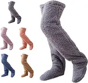[Reovyck] Plush Warmth Long Socks,Teddy Legs Long Socks for Women,Over Knee High Fuzzy Socks,Knee High Slippers Socks Fuzzy Socks (Gray,One Size)