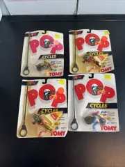 4 Vintage AFX POP CYCLES Motorcycle rip cord vintage action Figure 1989 Tomy