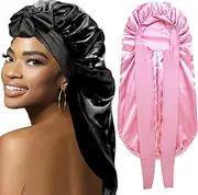 Bonnets for Black Women Braid Bonnet, Large Long Satin Bonnet for Braids, Silk Bonnet with Stretchy Tie Band Sleep Cap Hair