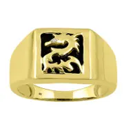 Men's Diamond Set Dragon Onyx Ring in 9kt Yellow Gold