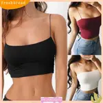 WOMEN SOLID COLOR SPAGHETTI STRAPS SLIM CAMISOLE CROP TOP BO