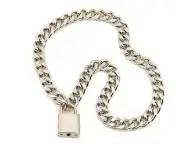 Silver Padlock Cuban Chain Sid Vicious Style Pendant Punk Goth Thrash Metal
