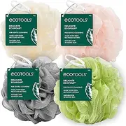 EcoTools Delicate EcoPouf 4 Pack, Loofah Sponge for Bath & Shower, Recycled Netting, Gentle Exfoliation, Pouf for Body Wash, Eco-Friendly Bath Accessory, Cruelty-Free, Color May Vary, (60g Each)