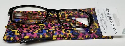 +1.00 SIGHT STATION WOMENS Animal Print FASHION READING GLASSES + CASE New $20