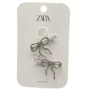 Zara Girls Rhinestone Bow Hair Clips With Silver Accents For Ages 6-14 READ ME