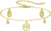 [LIKGREAT] Adjustable Anklet Bracelet for Women Stainless Steel Cute Tree Pendant Crystal Beads Summer Beach Jewelry