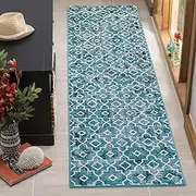 Wonnitar Moroccan Washable Runner Rug - 2x7 Hallway Rug Runner Teal Non-Slip Bathroom Mat Distressed Modern Geometric Trellis Throw Rug Indoor Floor Carpet for Bedroom Kitchen Laundry