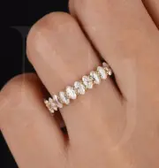 Vintage Inspired U Shape Hidden Halo Oval Moissanite Full Eternity Wedding Band