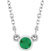 14K White Lab-Grown Emerald Solitaire 16" Necklace