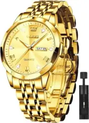 OLEVS Men Watches Stainless Steel Wrist Watch Quartz Analog Waterproof Luminous