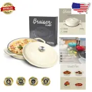 3.6 QT Enameled Cast Iron Braiser Pan with Lid – Versatile Casserole Cookware