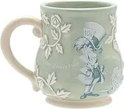 Disney - Alice in Wonderland - Ceramic Green Embossed Mug - Mad Hatter - 'You Can Always Take More Than Nothing' Decor & Homeware for Kitchen, Garden Party Serving & Dining H: 10cm x W: 12cm x D: 9cm.