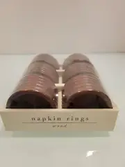 Pier 1 Imports Ridged Set of 6 Textured Classic Wood Tableware Napkin Rings,new