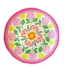 Bella Lux Set 4 Melamine Pink Floral Tidbit Appetizer Plates Picnic Pool Party