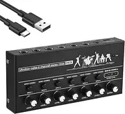 6-Channel o Mixer Stereo Line Mixer Metal Shell USB Type-C Power Supply for Guitar Bass Keyboard Stage 6.35mm Mono/6.5 Dual Channels Ultralow-Noise Mixer Board Blue