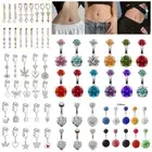 Navel Belly Button Rings Crystal Flower Dangle Bar Barbell Body Piercing Jewelry