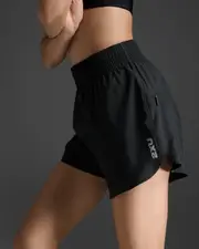 Aero Hi-Rise 4" Shorts, 2XU, XS, Black/Silver Reflective, Female