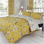 Gaveno Cavailia Reversible Birdie Blossom Duvet Cover, Easy Care Quilt Bed Set, Premium Quality, Ochre, Kingsize, Polycotton, King