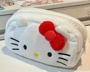 New! Sanrio White Hello Kitty Plush Pencil Cosmetics Medicine Money Storage Case