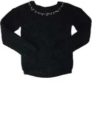 Girls Black Knit Rhinestone Chunky Knitted Pullover Sparkly Pull Over Sweater