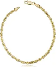 [Kooljewelry] Solid 10k Yellow Gold Men's or Women's 3 mm Rope Chain Bracelet