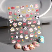 在飛比找蝦皮購物優惠-網紅 卡通可愛塗鴉貼紙 揹帶膠立體指甲貼 手繪貓咪小狗塗鴉貼