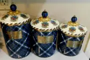 MACKENZIE-CHILD'S HIGHBANKS, 3 PIECE CANISTER SET,NEW