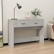Concrete Grey Console Table 100x39x75 cm, Engineered Wood Sofa Table with Drawers, Long Narrow Entryway Table, Modern Rustic Farmhouse Living Room Decor