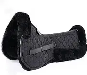 Merauno® Lamb wool Half Pad Sheep wool Saddle Pad Clear Spine Fully Lined Merino Wool Dressage Jumping Half Pads for Horses High Withers Spine Clean (Full, Black Lamb wool+Black Quilted Cotton)
