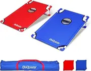GoSports Portable PVC Framed Cornhole Toss Game Set with 8 Bean Bags and Travel Carrying Case - Choose American Flag Design, Red & Blue or Football