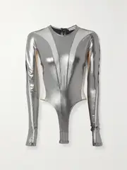 [MUGLER] MUGLER - Metallic Stretch-jersey And Tulle Bodysuit - Silver - FR 34 FR 34 Silver