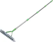 Jiawu Thatch Rake, 12.8 Inch Wide Lawn Thatching Rake for Cleaning Dead Grass, Lawn Dethatcher with Extension Rod, Carbon Steel Tines, Rubber Grip