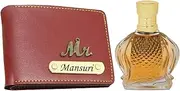 AS Store Customized Name Wallet and Arabic Oud Perfume Combo for Men with Personalized 12 Font Name and 38 Charm Gift for Your Loved Once - Maroon