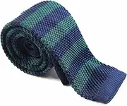 [Zasel] Knitted Thick Bottle Green & Navy Striped Patterned Neck Tie Bottle Green, Navy