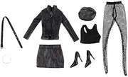 Perfeclan 1/6 Scale Black PU Leather Women Jacket Coat Skirt Shoes Suit Taking 12 in-in