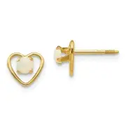 14K Yellow Gold Opal Birthstone Heart Stud Earrings Madi K Children's Jewelry