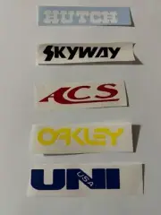 5 RUB-ON BMX FREESTYLE STICKERS UNI OAKLEY ACS SKYWAY HUTCH DECALS 4" LONG