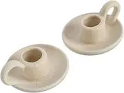 [DOITOOL] 2pcs Candle Stick Candle Holder- Nordic Style Taper Candle Holders- Decorative Ceramic Candle Holder with Handle for Halloween Christmas Dining Room Home Decoration Display (Beige)